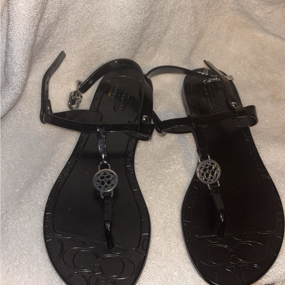 Coach Black Flats with Silver Accents